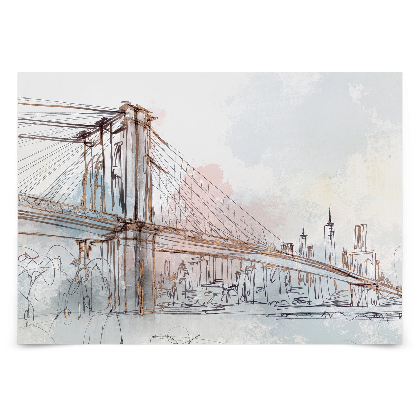 Peel & Stick Wall Mural - Blushing Brooklyn Bridge By PI Creative Art