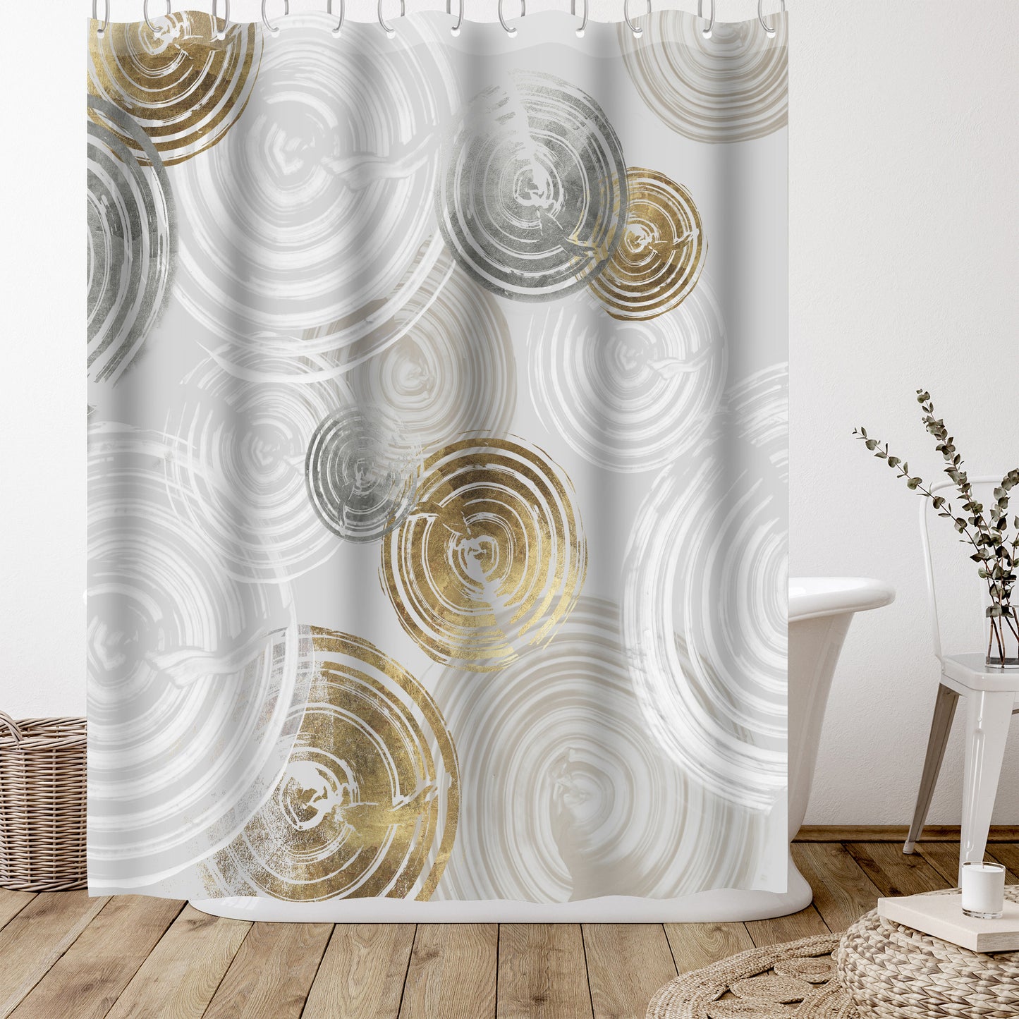 71" x 74" Abstract Shower Curtain with 12 Hooks, Spinning I by Pi Creative Art