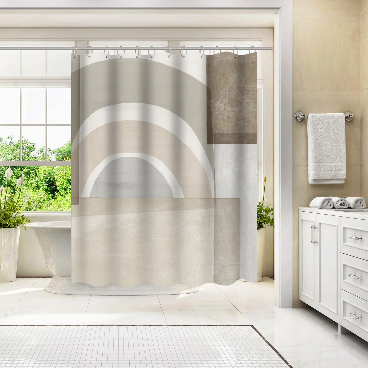 Beige Color Blocks by Pi Creative Art - Shower Curtain