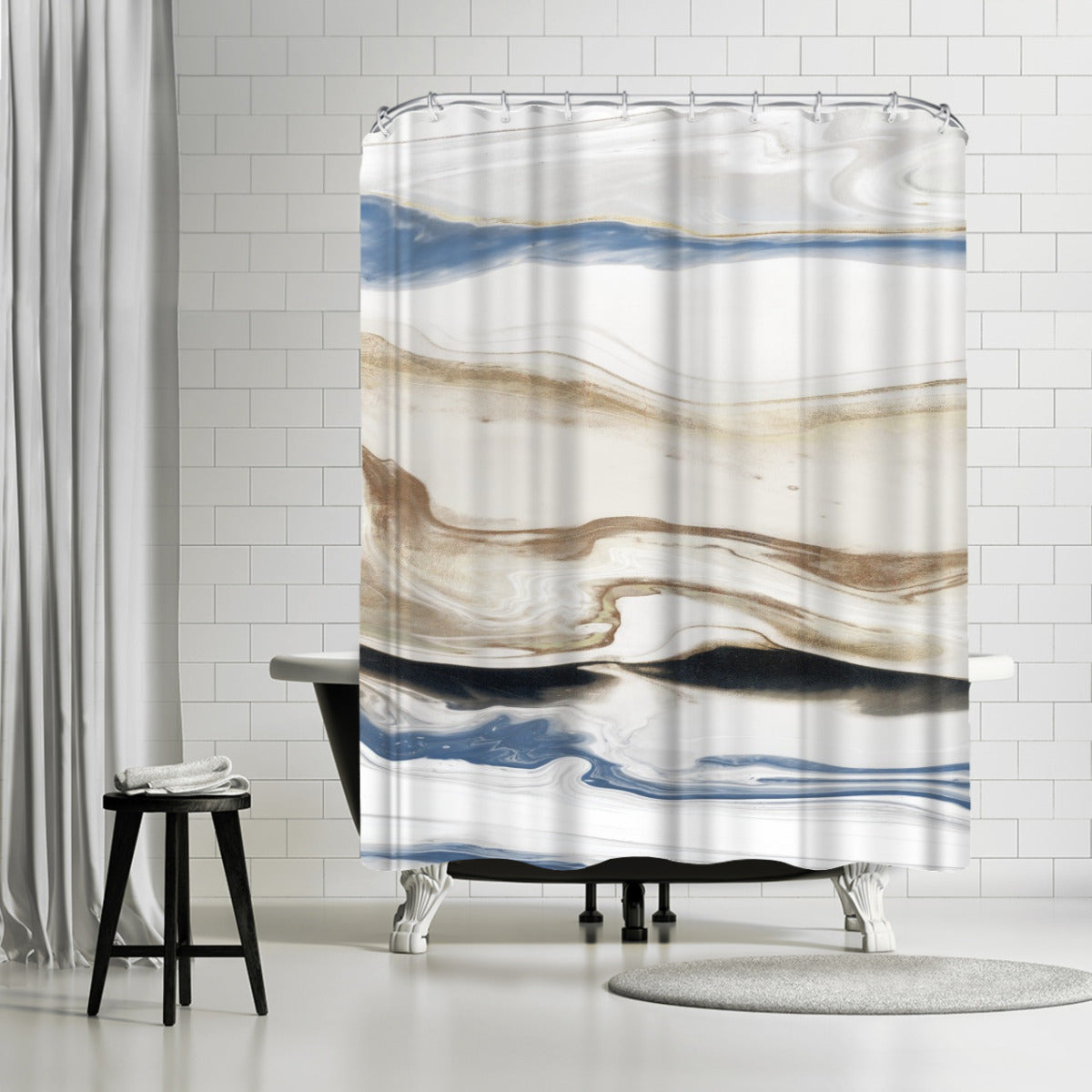71" x 74" Abstract Shower Curtain with 12 Hooks, Synthesis Ii by PI Creative Art