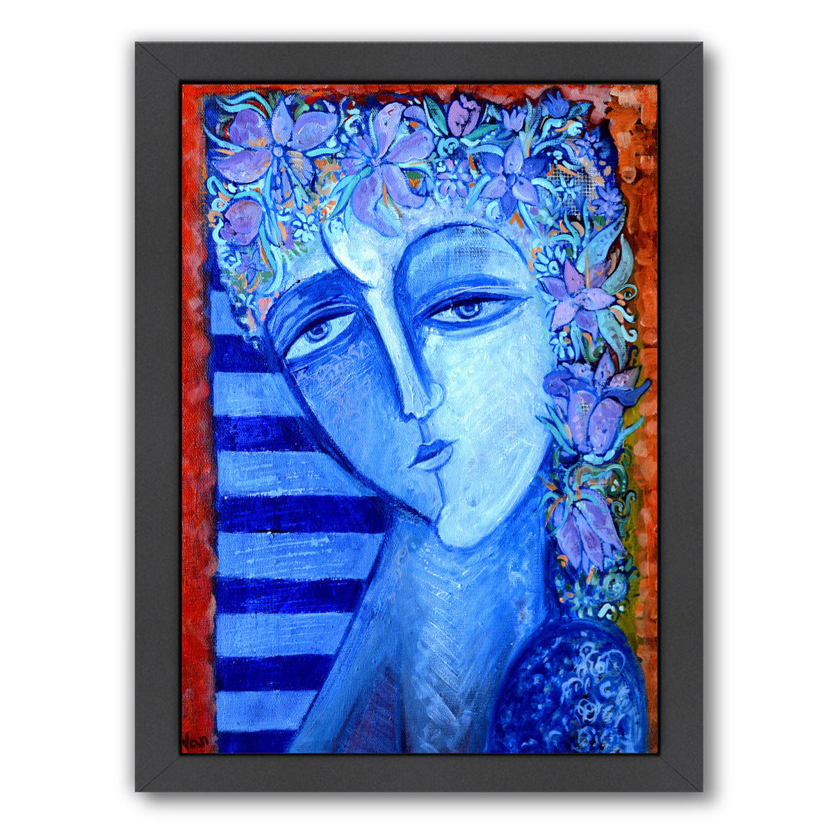 Girl With Flowers 2 By Van Hovak - Black Framed Print - Wall Art - Americanflat