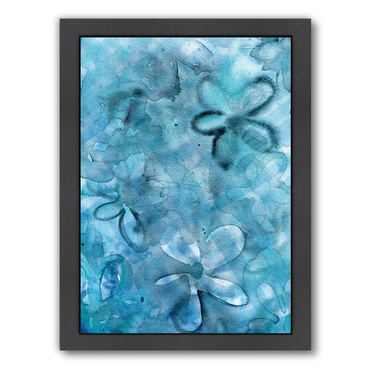 Flor Indigo Water Floral By Kristine Lombardi - Black Framed Print - Wall Art - Americanflat