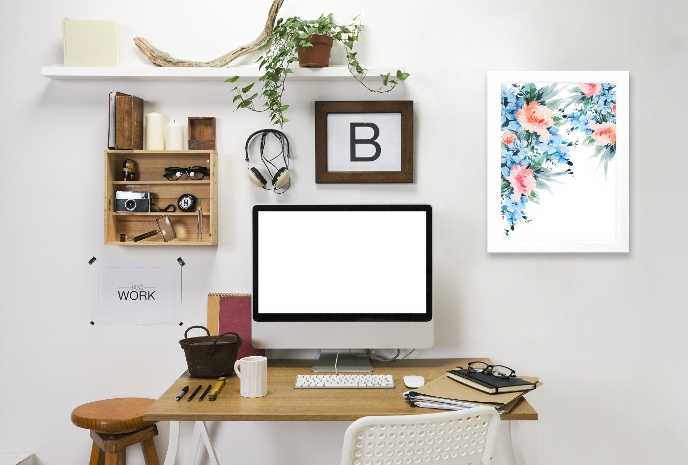 Blue Orange Blossom Bouquet Watercolor By Victoria Nelson - White Framed Print - Wall Art - Americanflat