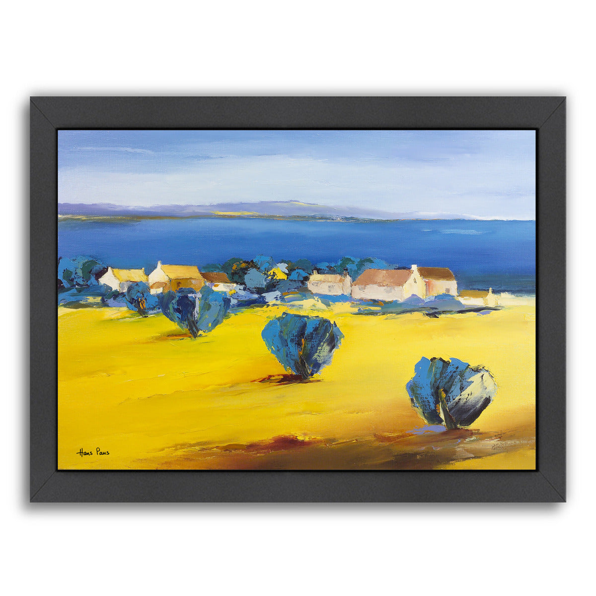 Village At The Lake 1 By Hans Paus - Black Framed Print - Wall Art - Americanflat