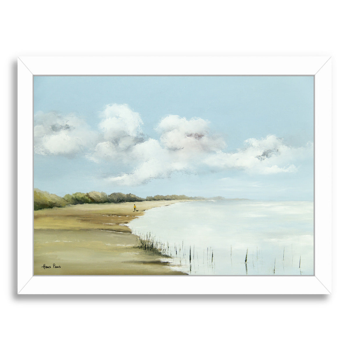 Walking The Dog By Hans Paus - White Framed Print - Wall Art - Americanflat