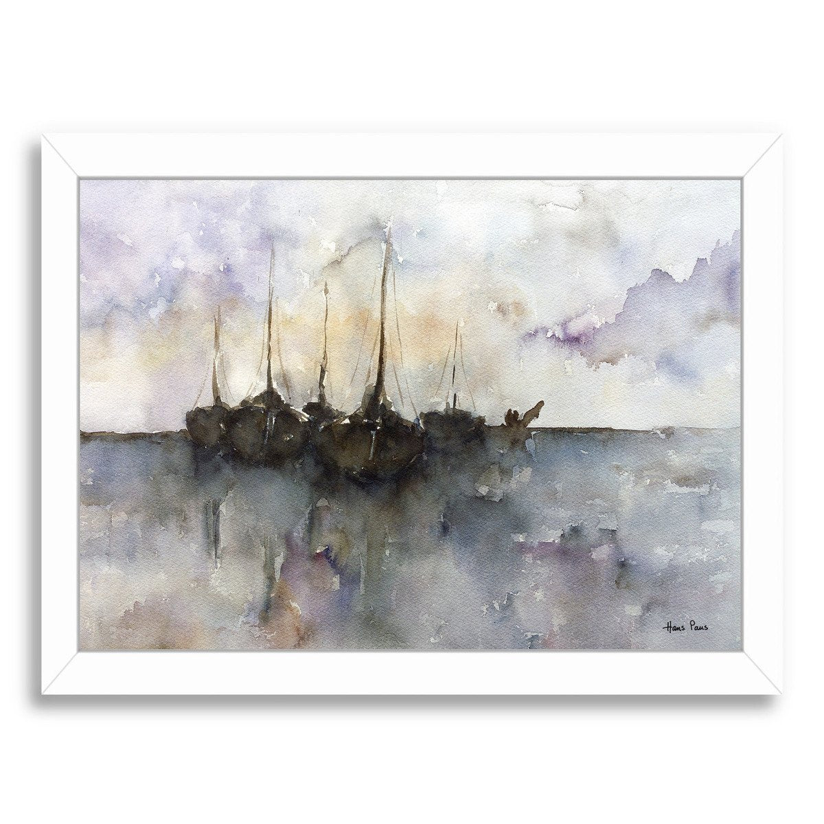 Boats 3 By Hans Paus - White Framed Print - Wall Art - Americanflat