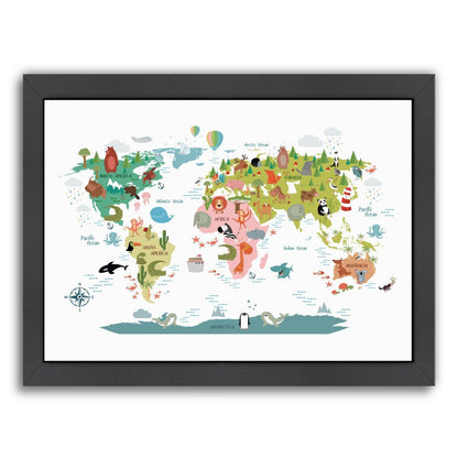 Animals World Map By Nuada - Black Framed Print - Wall Art - Americanflat