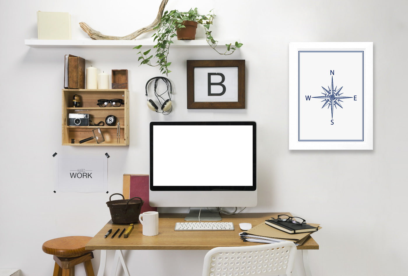 Compass By Nuada - White Framed Print - Wall Art - Americanflat