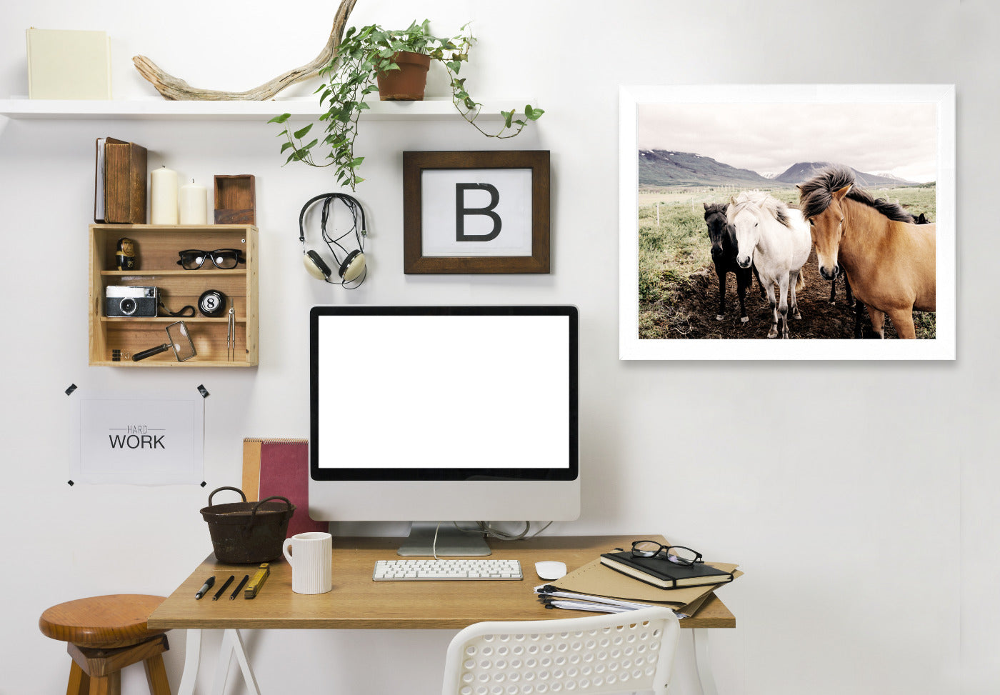 Farm Horses By Nuada - White Framed Print - Wall Art - Americanflat