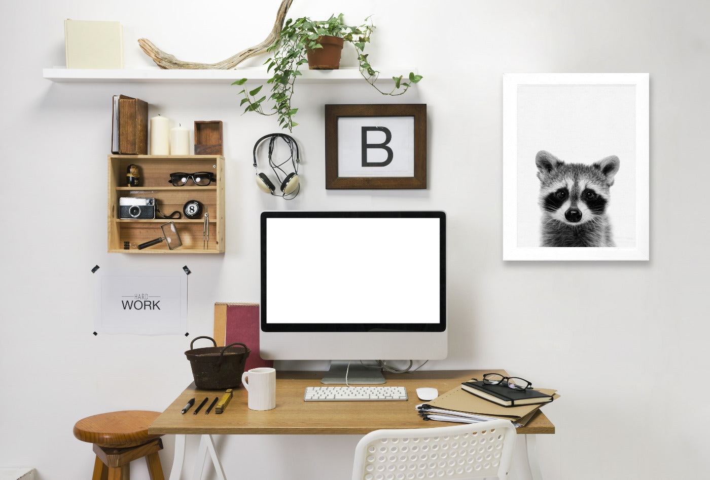 Raccoon By Nuada - White Framed Print - Wall Art - Americanflat