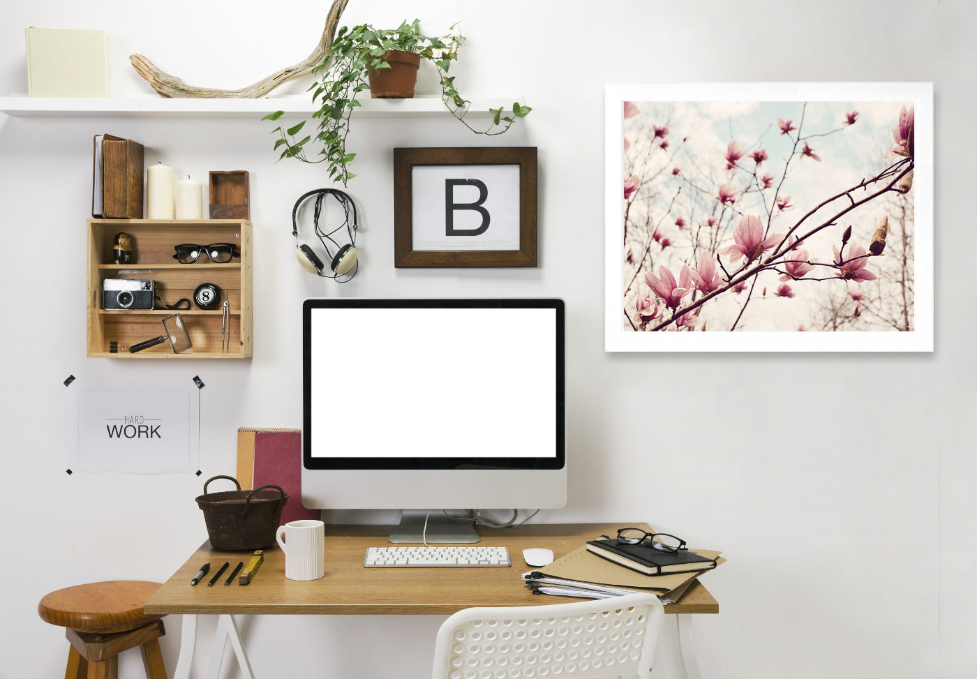 Wispy Magnolia Blooms By The Gingham Owl - White Framed Print - Wall Art - Americanflat