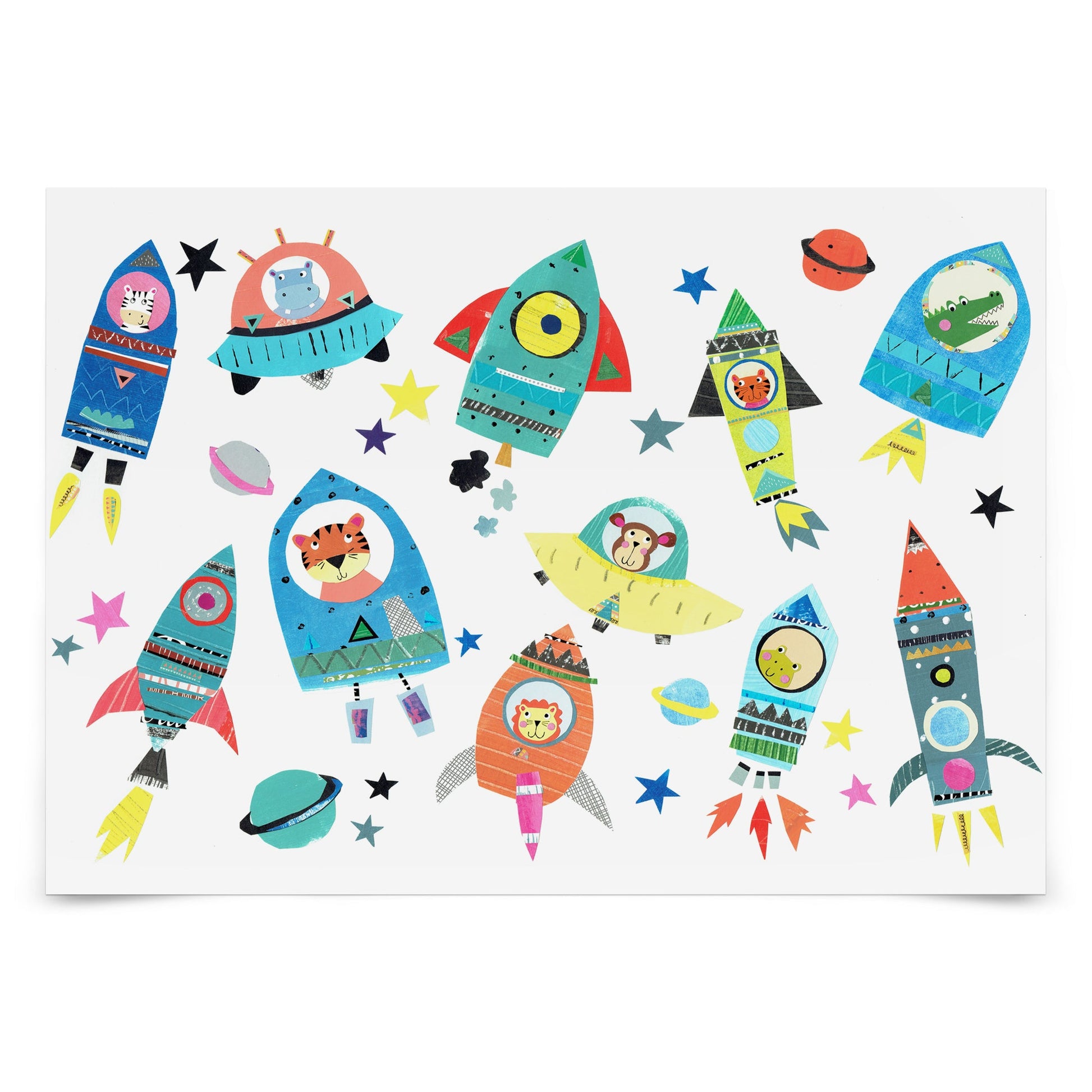 Peel & Stick Wall Mural - Cute Space Ships With Animals By Liz and Kate Pope