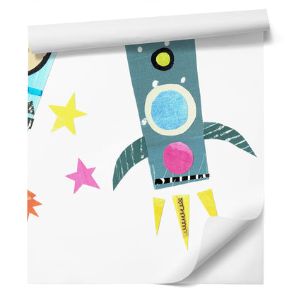 Peel & Stick Wall Mural - Cute Space Ships With Animals By Liz and Kate Pope