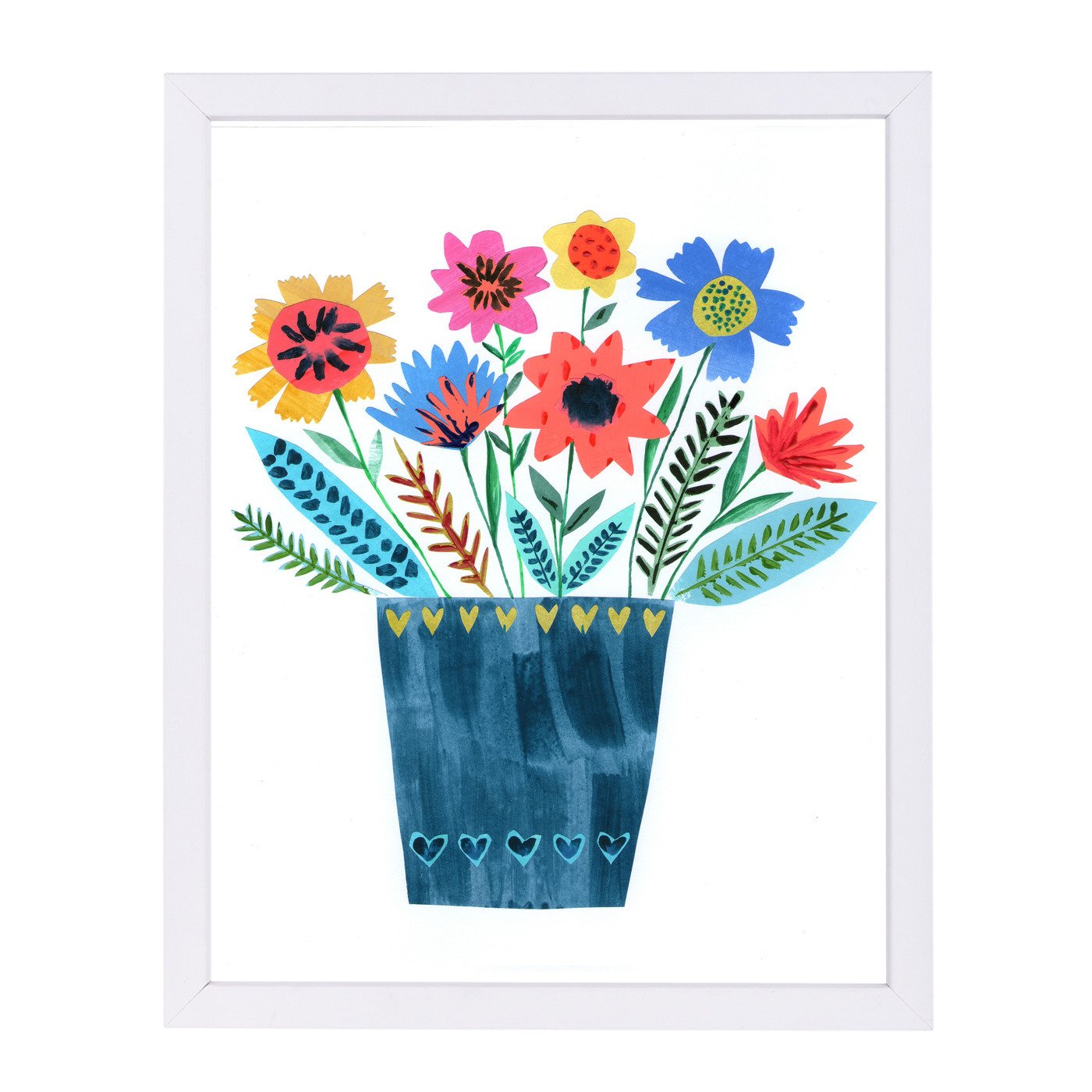 Dark Blue Vase Of Flowers By Liz And Kate Pope - Framed Print - Americanflat