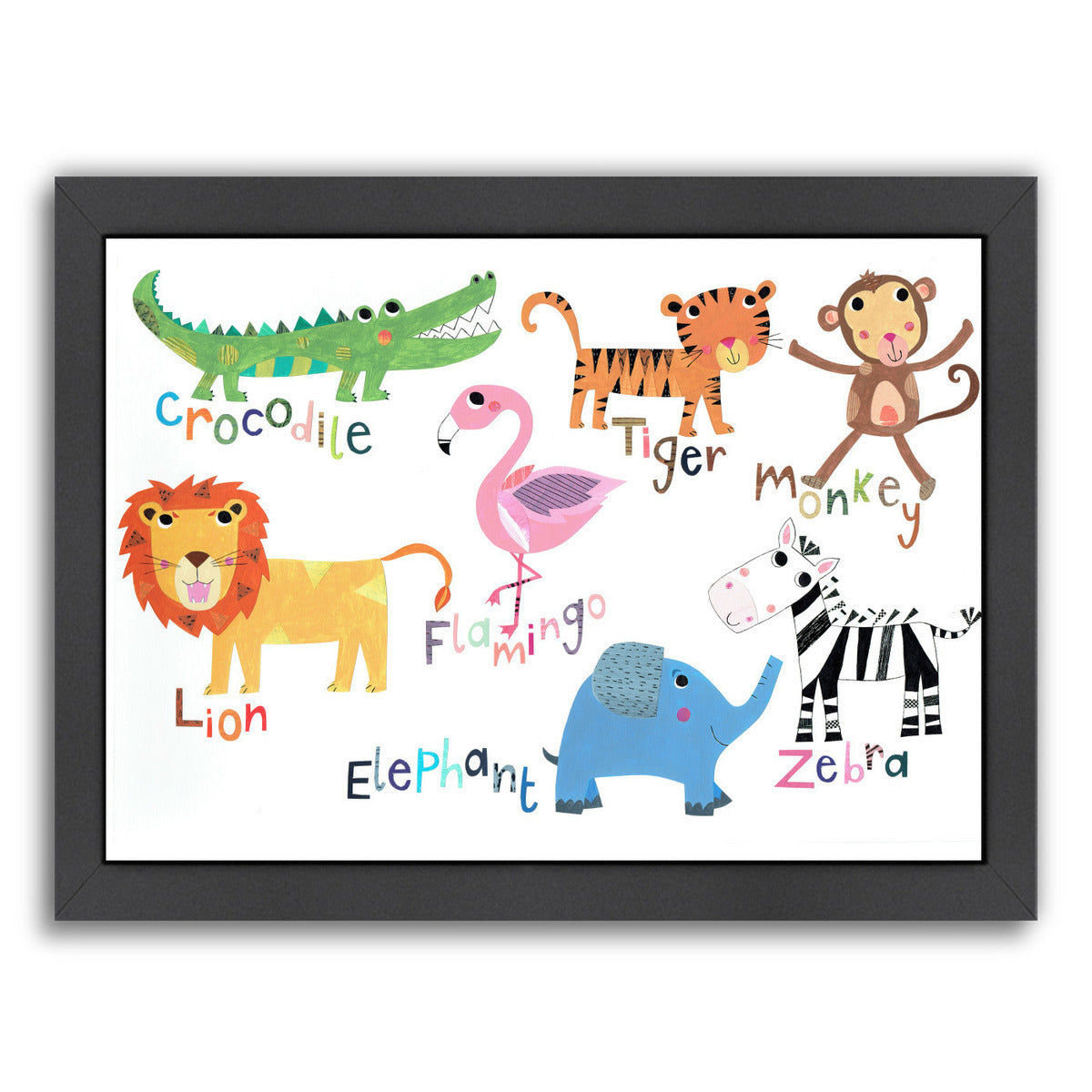 Jungle Animals With Names By Liz And Kate Pope - Black Framed Print - Wall Art - Americanflat