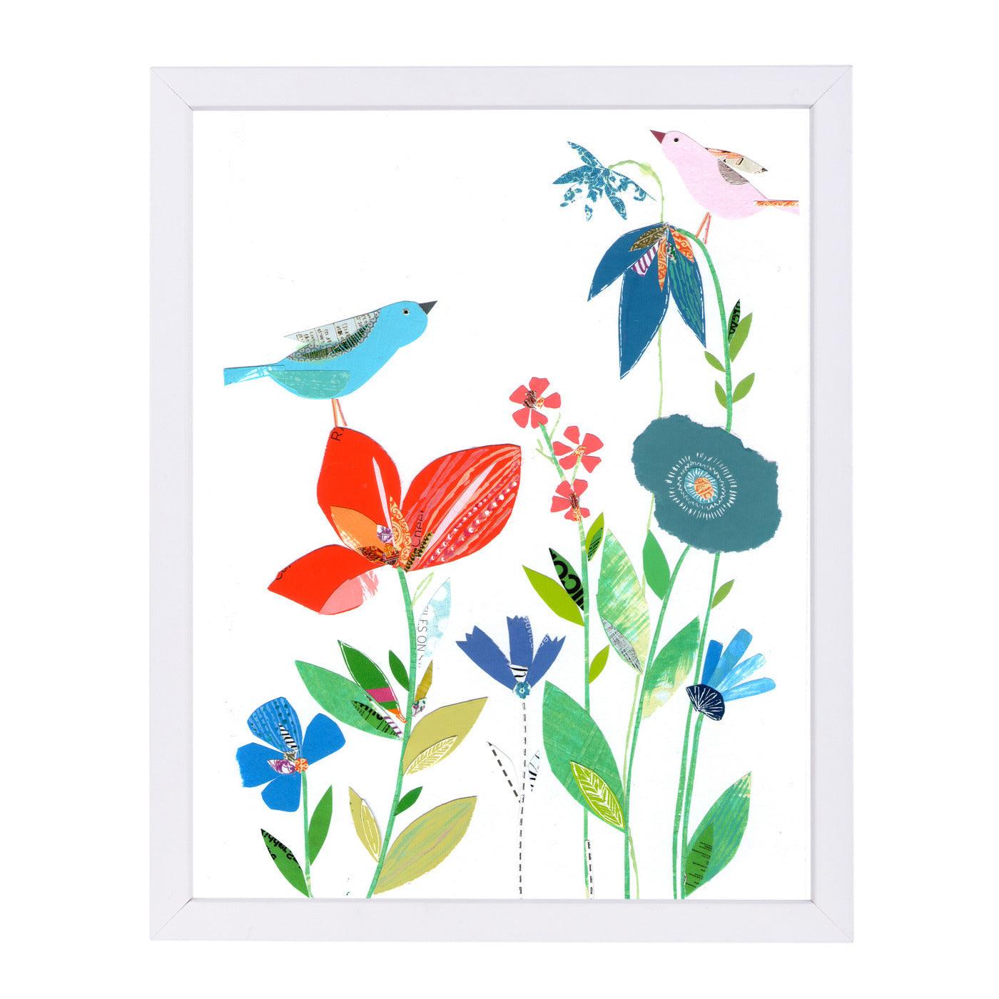 Spring Flowers & Birds By Liz And Kate Pope - White Framed Print - Wall Art - Americanflat