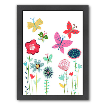 Summer Flowers & Butterflies By Liz And Kate Pope - Black Framed Print - Wall Art - Americanflat