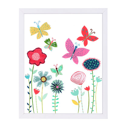Summer Flowers & Butterflies By Liz And Kate Pope - White Framed Print - Wall Art - Americanflat