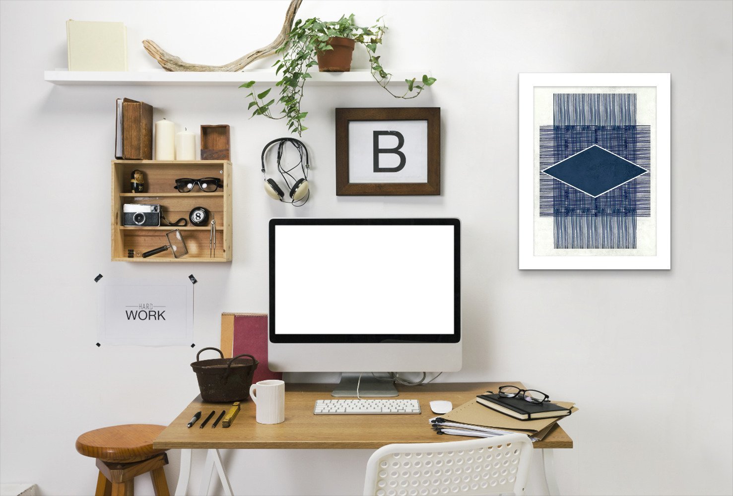 Blue Ink 2 by Hope Bainbridge - White Framed Print - Wall Art - Americanflat