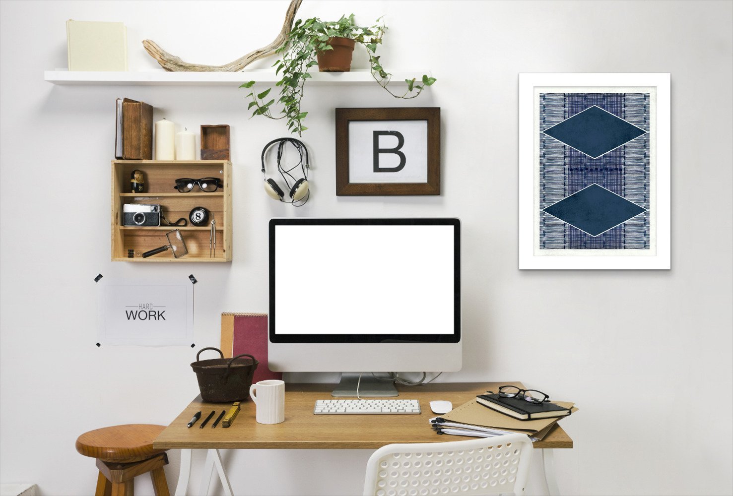 Blue Ink 3 by Hope Bainbridge - White Framed Print - Wall Art - Americanflat
