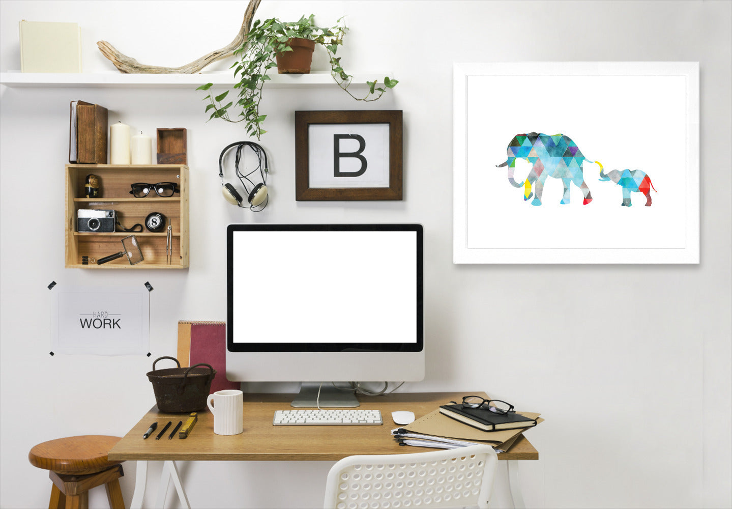 Geometric Elephants By Elena David - White Framed Print - Wall Art - Americanflat