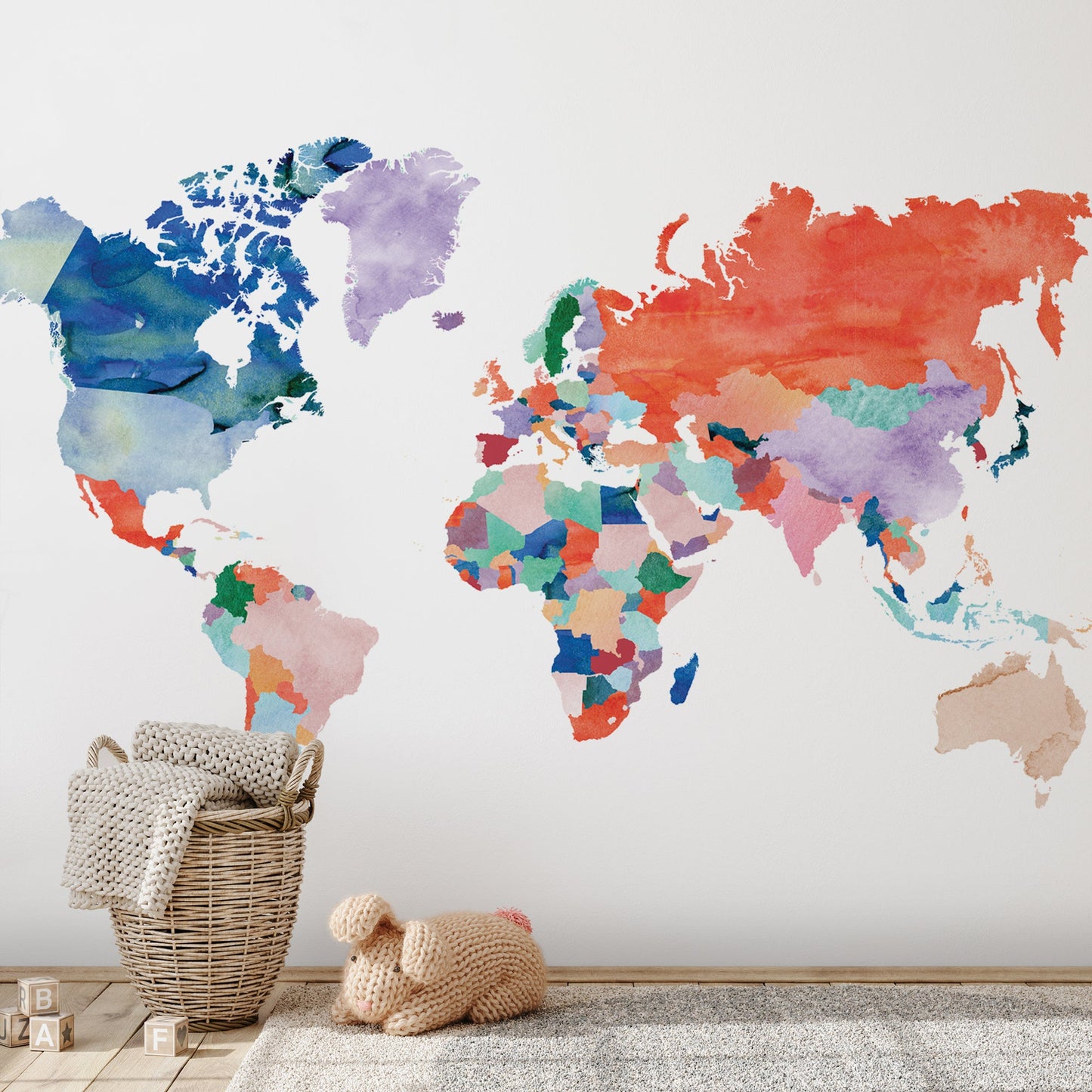 Peel & Stick Wall Mural - Watercolor World Map By Elena David