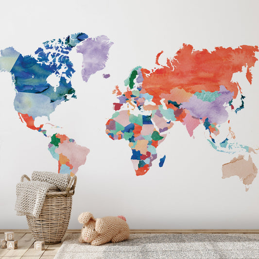 Peel & Stick Wall Mural - Watercolor World Map By Elena David