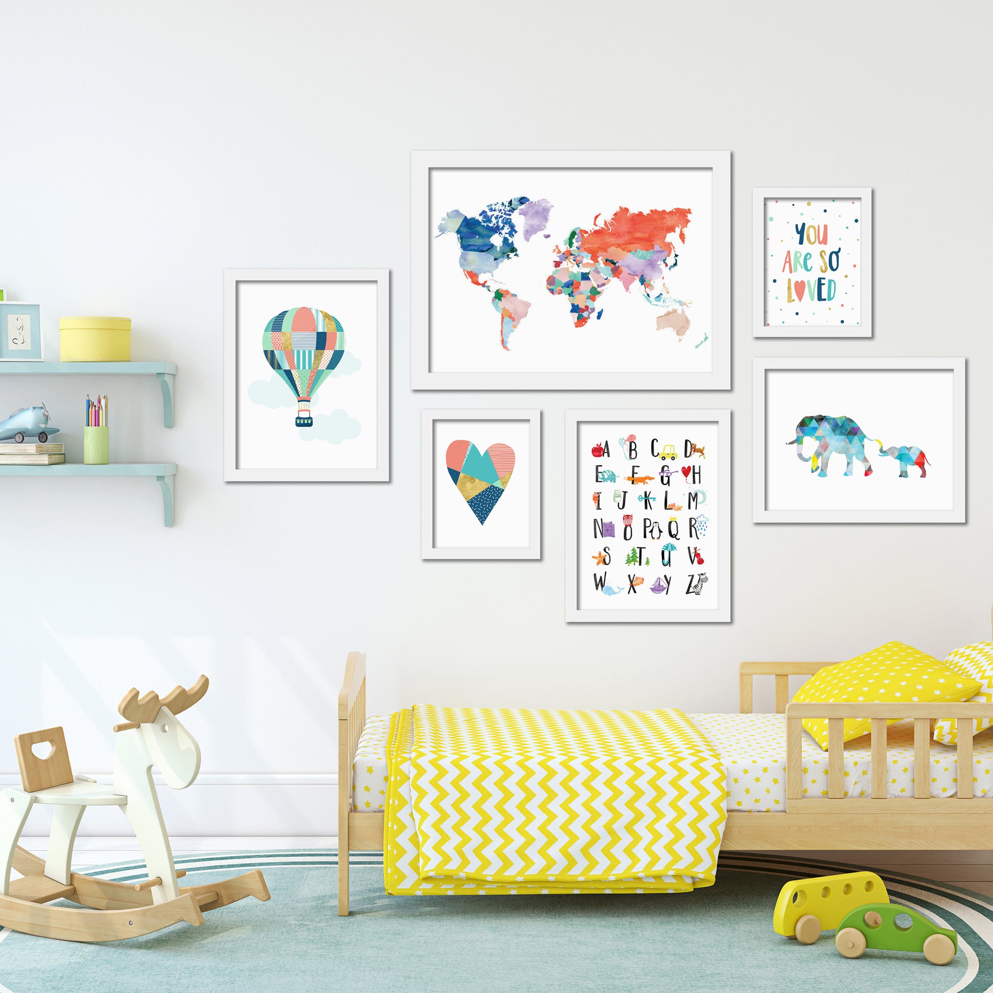Americanflat 6 Piece White Framed Gallery Wall Art Set - Colorful Children's Art Set