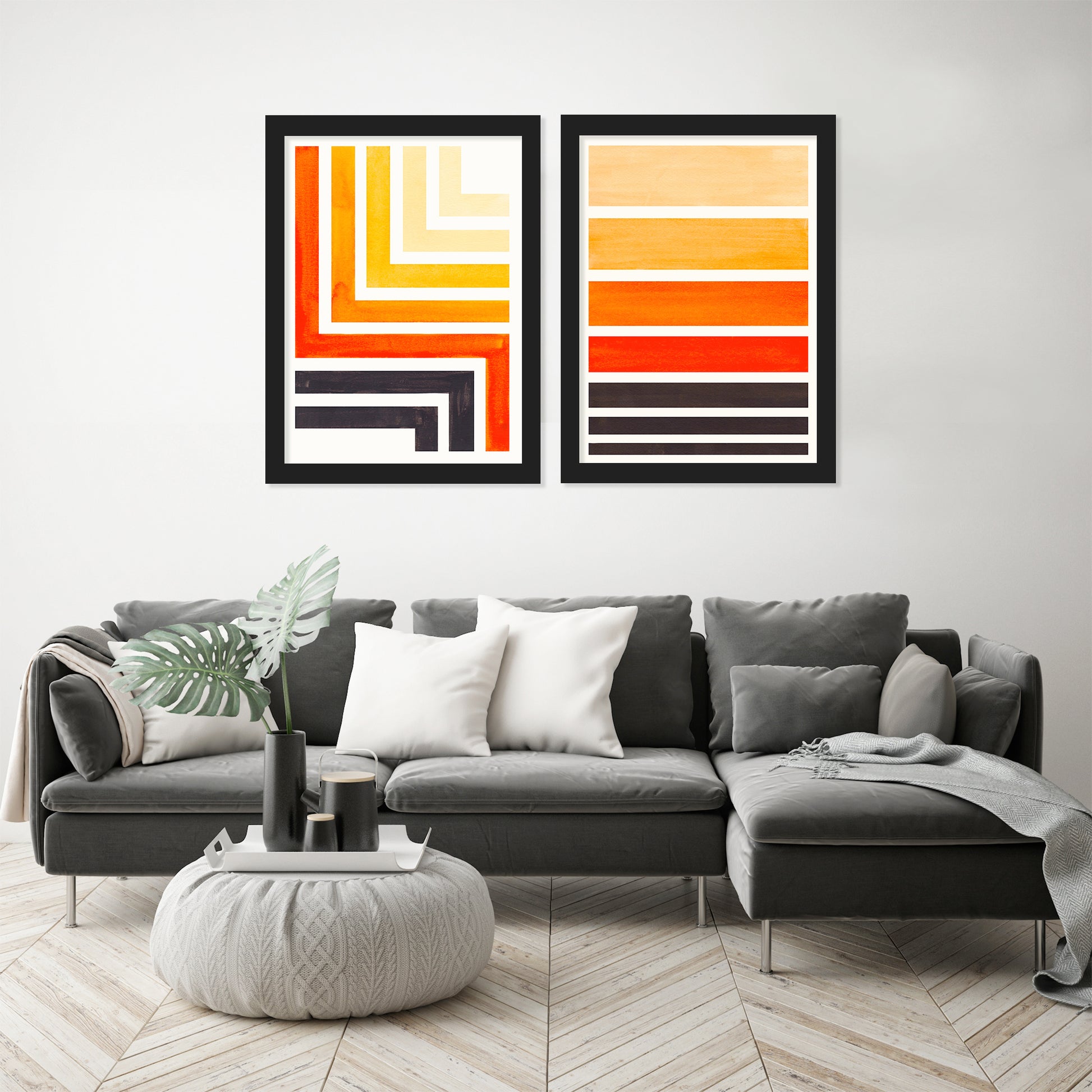 Orange Staggered Stripes by Ejaaz Haniff - 2 Piece Framed Print Set - Americanflat