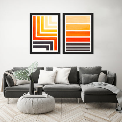 Orange Staggered Stripes by Ejaaz Haniff - 2 Piece Framed Print Set - Americanflat