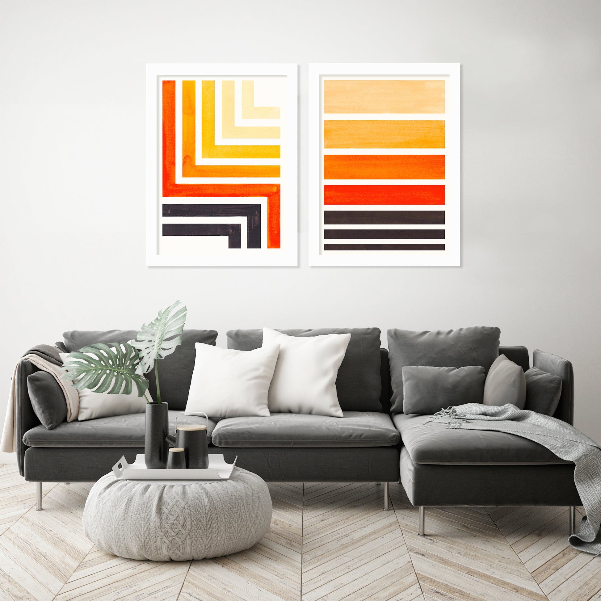 Orange Staggered Stripes by Ejaaz Haniff - 2 Piece Framed Print Set - Americanflat
