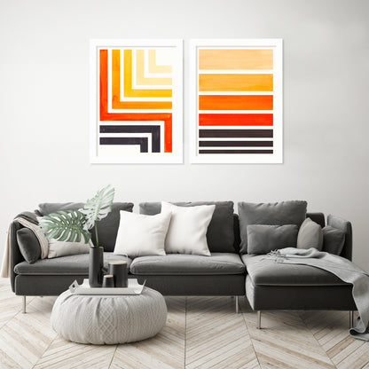 Orange Staggered Stripes by Ejaaz Haniff - 2 Piece Framed Print Set - Americanflat