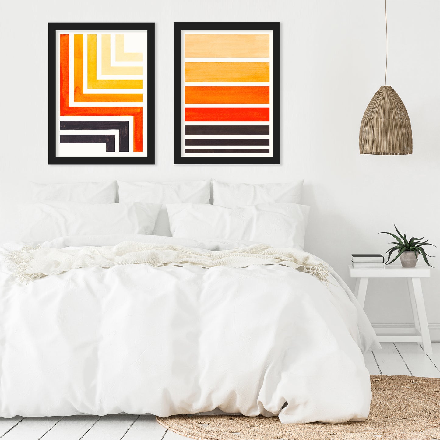 Orange Staggered Stripes by Ejaaz Haniff - 2 Piece Framed Print Set - Americanflat