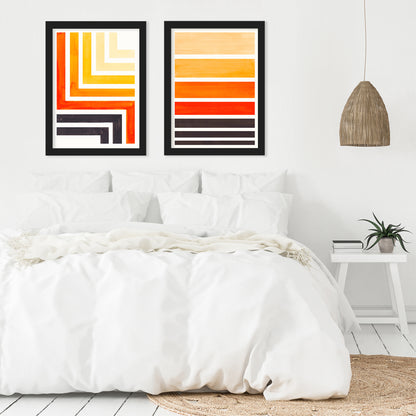 Orange Staggered Stripes by Ejaaz Haniff - 2 Piece Framed Print Set - Americanflat