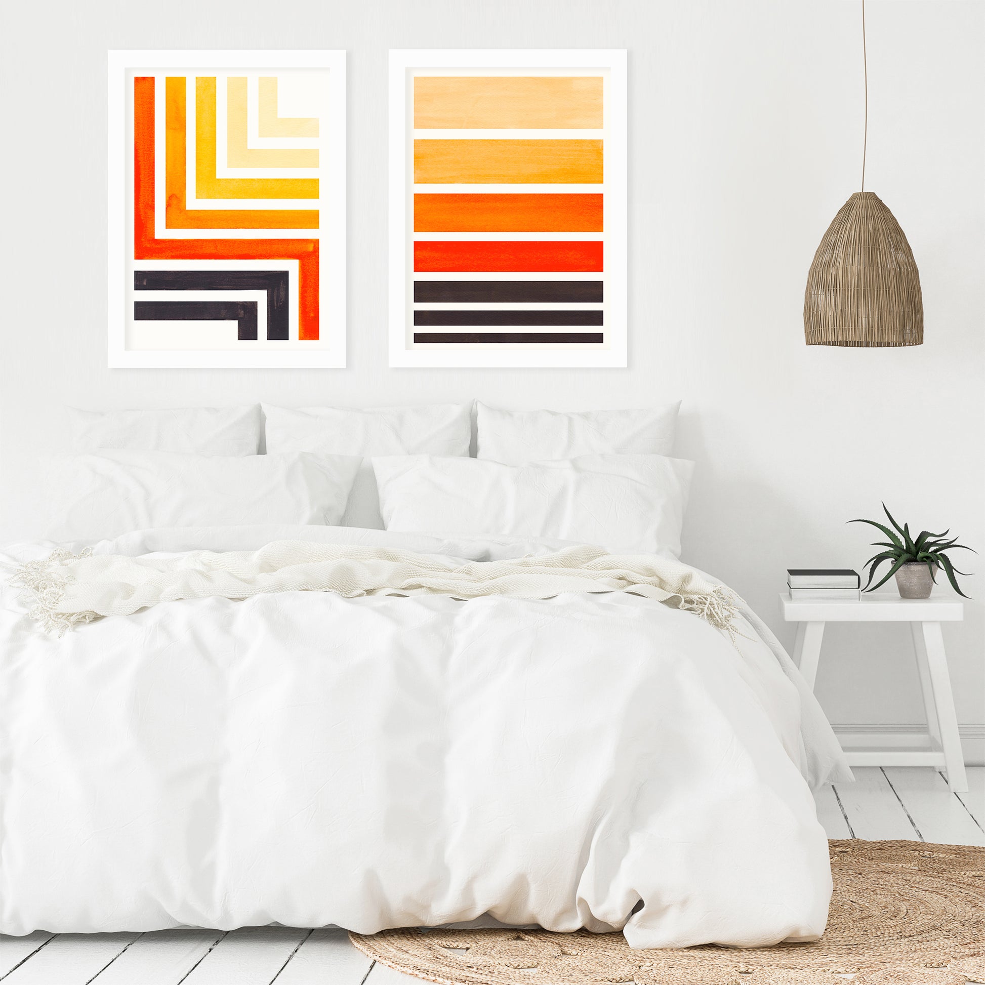 Orange Staggered Stripes by Ejaaz Haniff - 2 Piece Framed Print Set - Americanflat