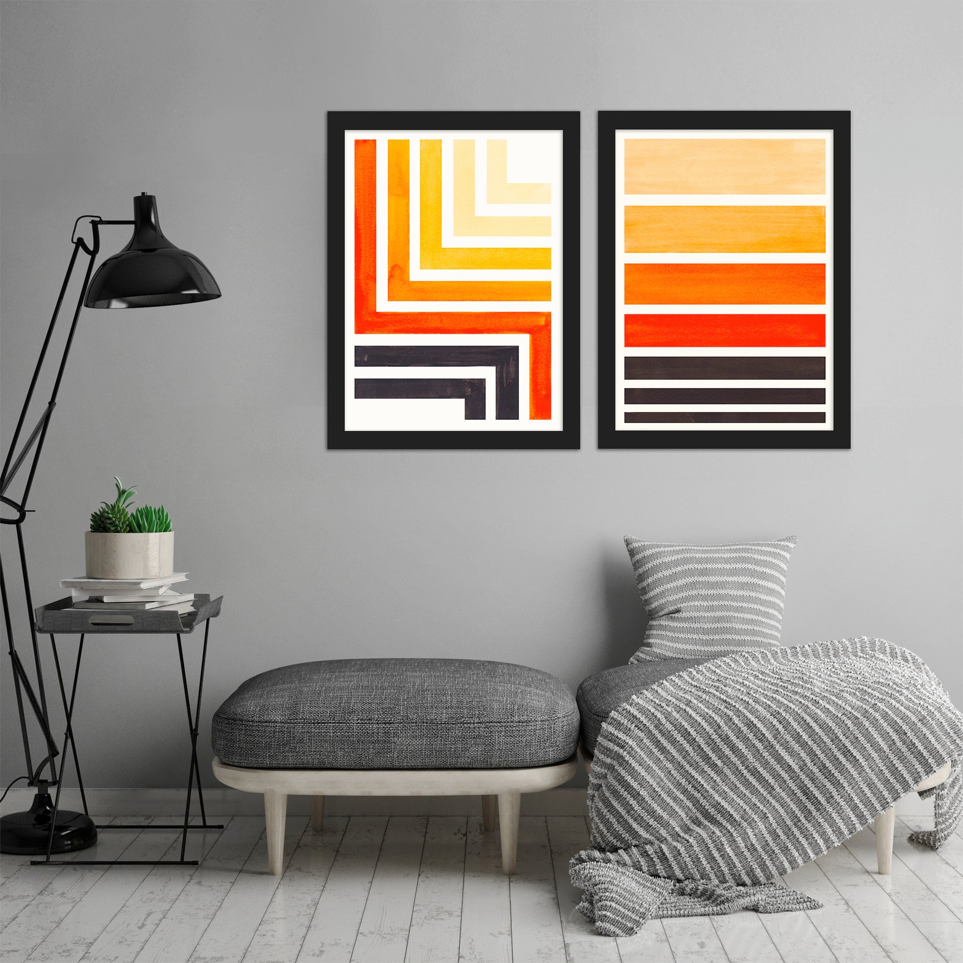 Orange Staggered Stripes by Ejaaz Haniff - 2 Piece Framed Print Set - Americanflat