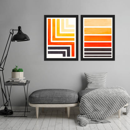 Orange Staggered Stripes by Ejaaz Haniff - 2 Piece Framed Print Set - Americanflat