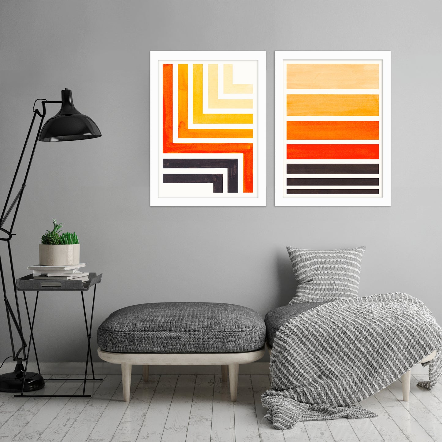 Orange Staggered Stripes by Ejaaz Haniff - 2 Piece Framed Print Set - Americanflat