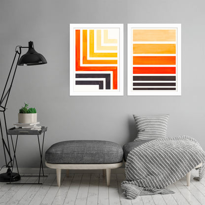 Orange Staggered Stripes by Ejaaz Haniff - 2 Piece Framed Print Set - Americanflat