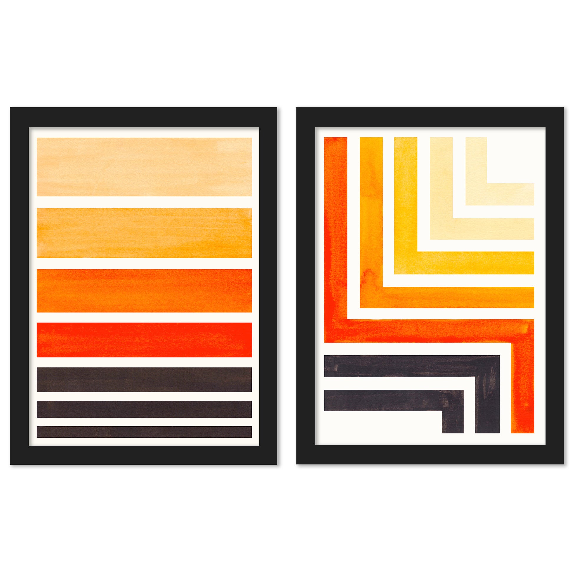 Orange Staggered Stripes by Ejaaz Haniff - 2 Piece Framed Print Set - Americanflat