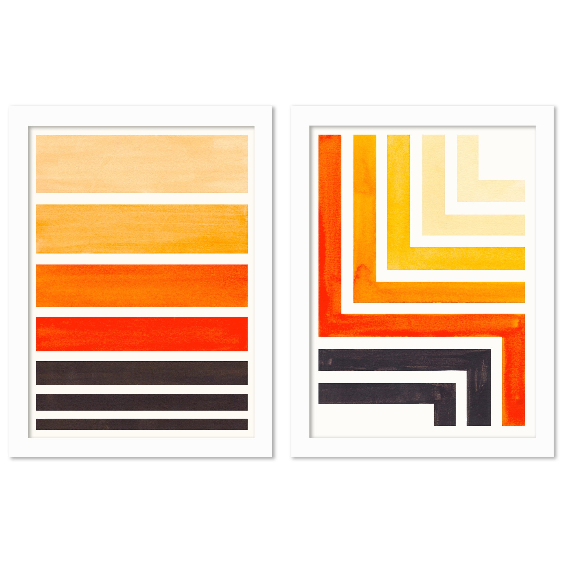 Orange Staggered Stripes by Ejaaz Haniff - 2 Piece Framed Print Set - Americanflat