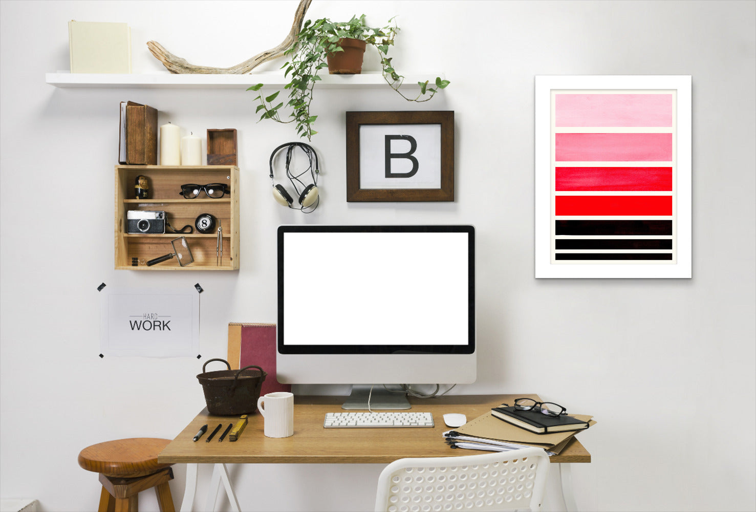 Red Staggered Stripes By Ejaaz Haniff - White Framed Print - Wall Art - Americanflat