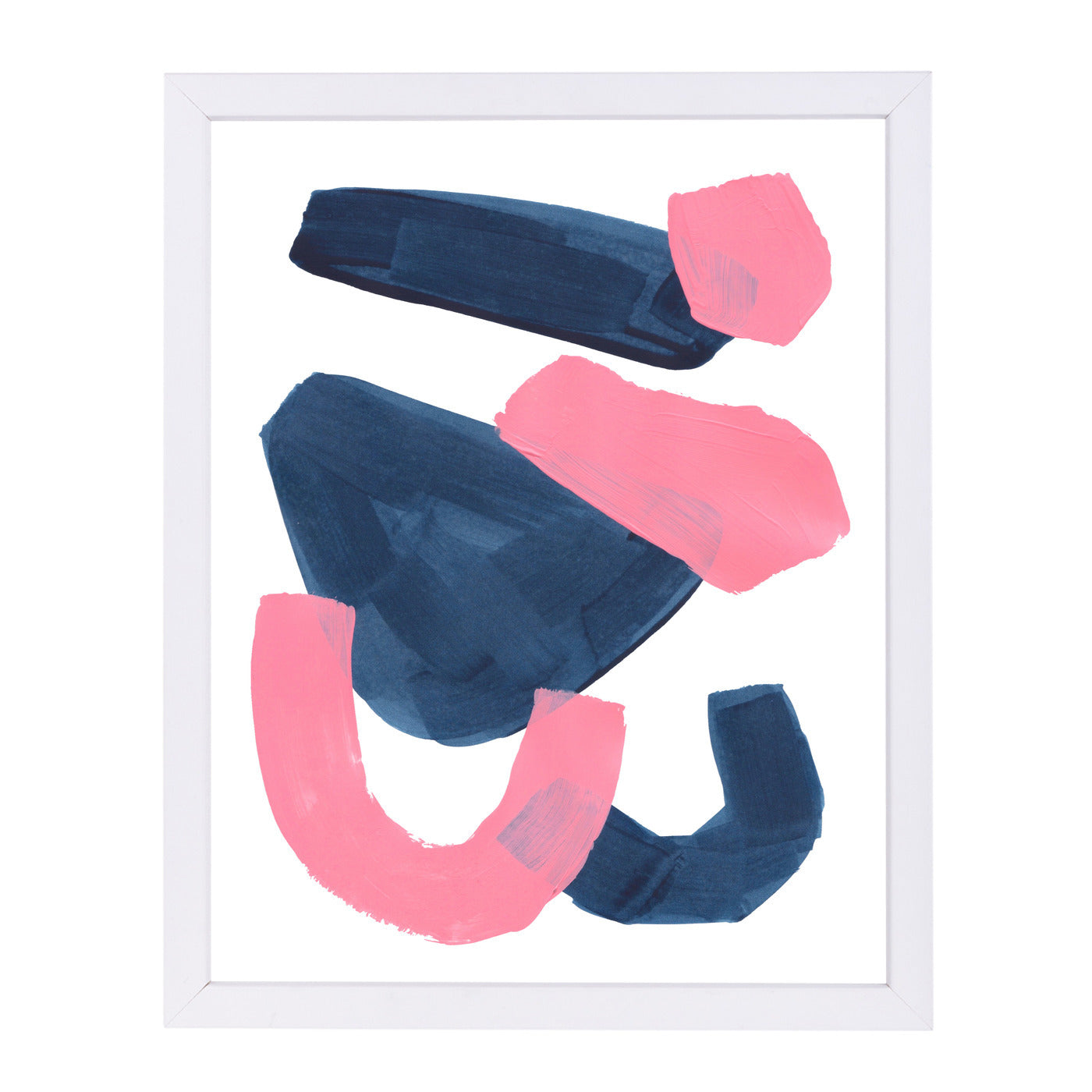Navy Pink Abstract Shapes By Ejaaz Haniff - White Framed Print - Wall Art - Americanflat