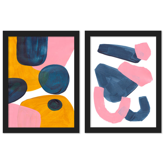 Navy Pink Yellow Ochre Bubbles by Ejaaz Haniff - 2 Piece Framed Print Set - Americanflat