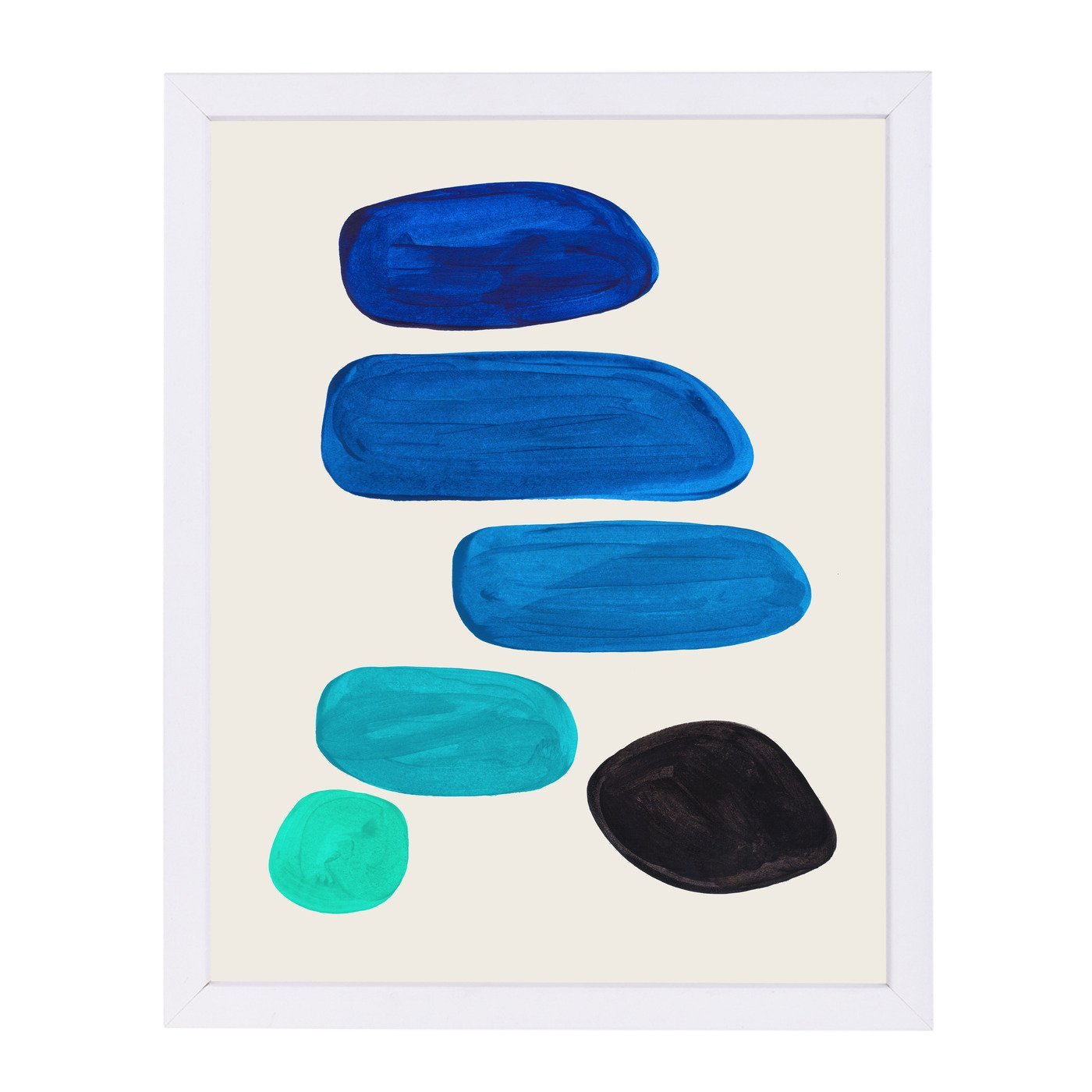 Aqua Tribal Pebbles By Ejaaz Haniff - White Framed Print - Wall Art - Americanflat