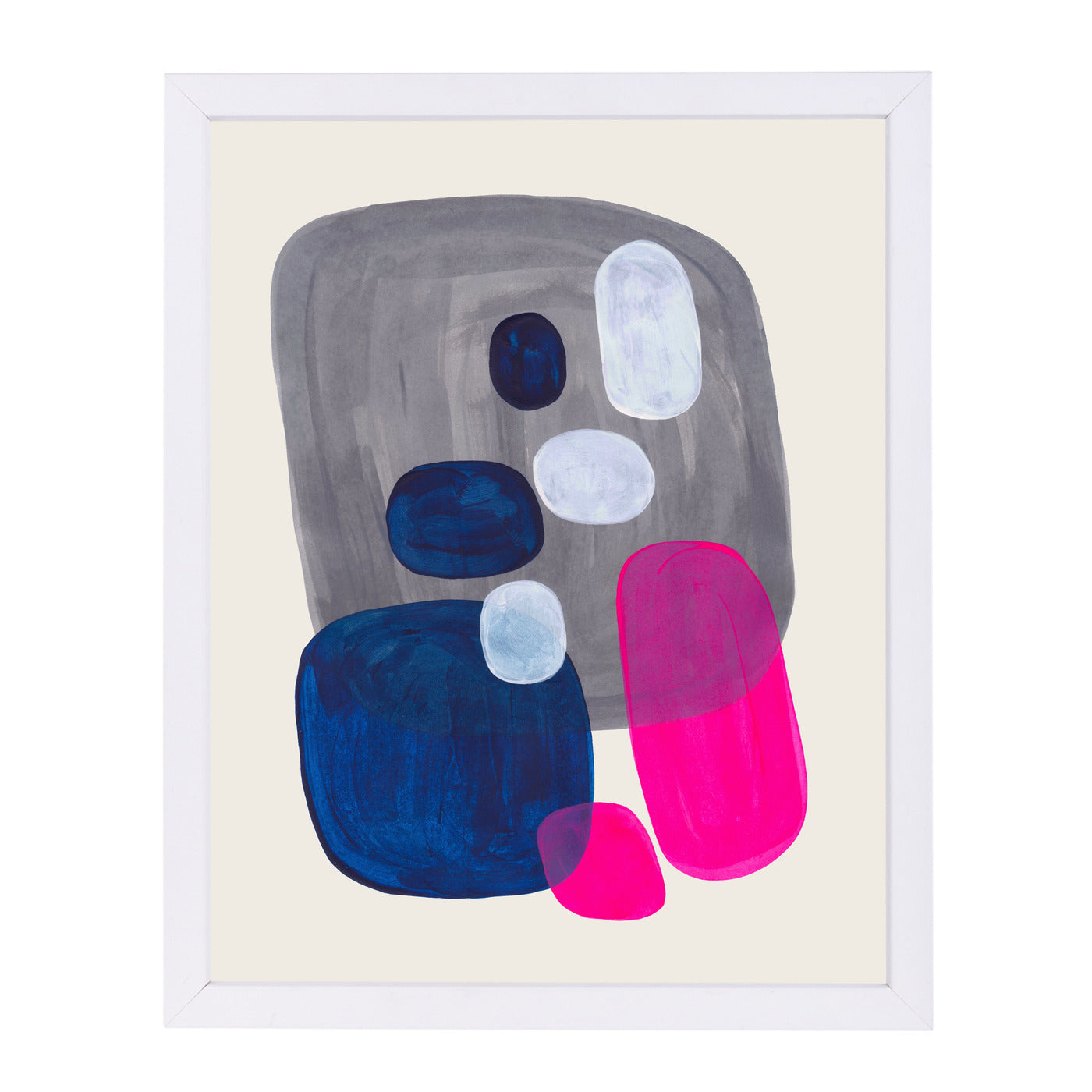 Magenta Navy Grey Pebbles By Ejaaz Haniff - White Framed Print - Wall Art - Americanflat