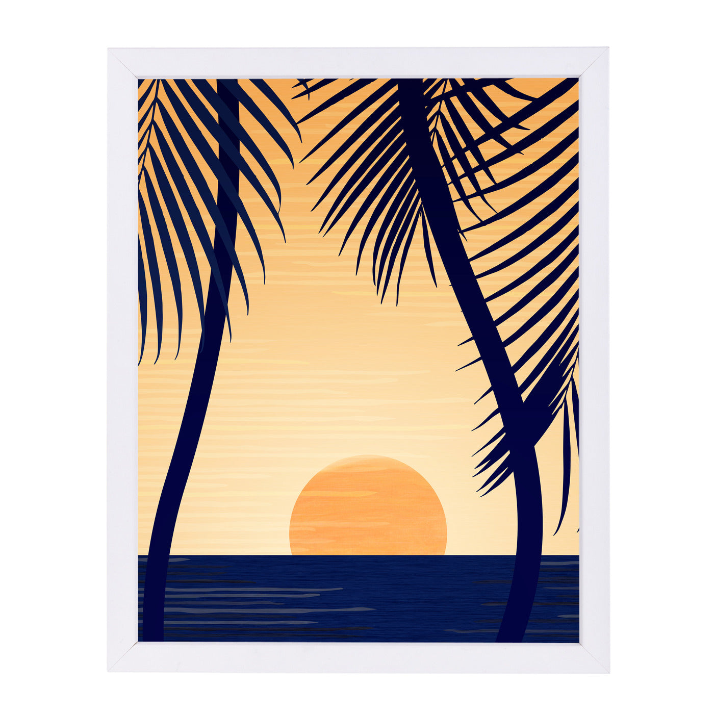 Golden Sunset With Palms By Modern Tropical - White Framed Print - Wall Art - Americanflat