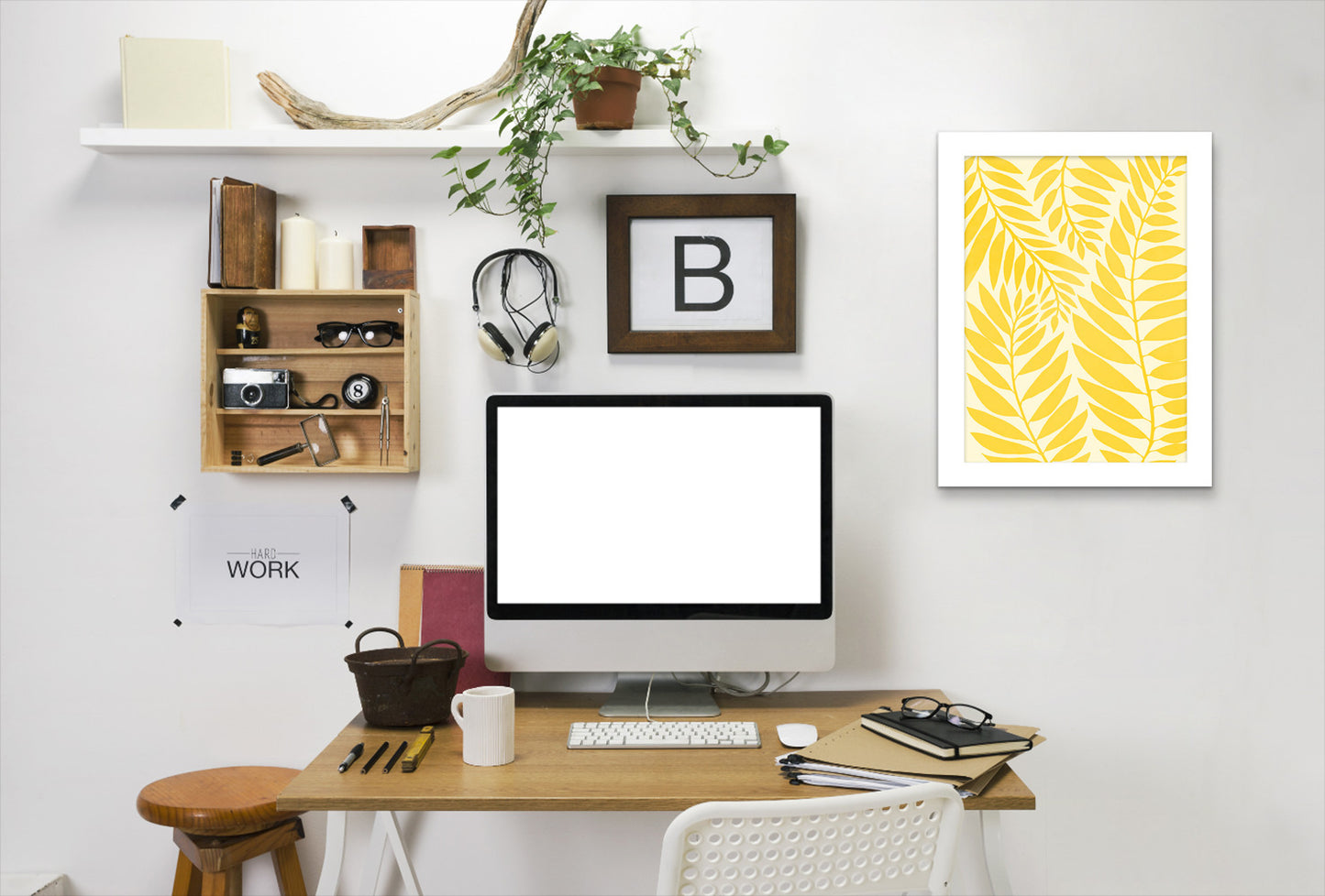 Golden Yellow Leaves  By Modern Tropical - White Framed Print - Wall Art - Americanflat