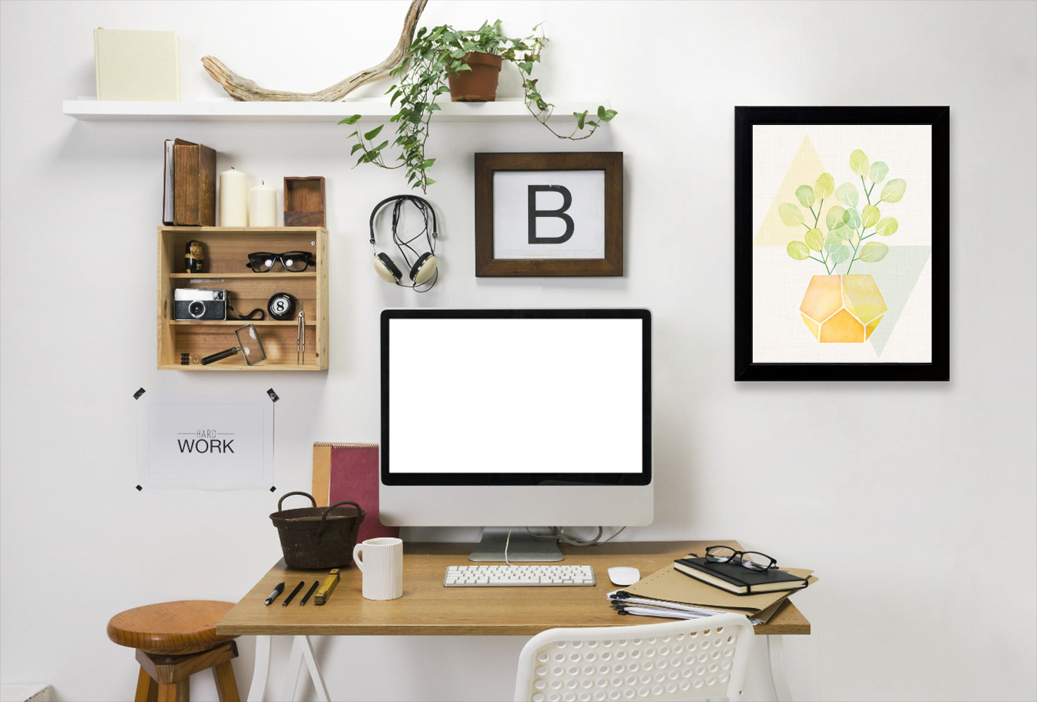 House Plant With Geometrics By Modern Tropical - Black Framed Print - Wall Art - Americanflat