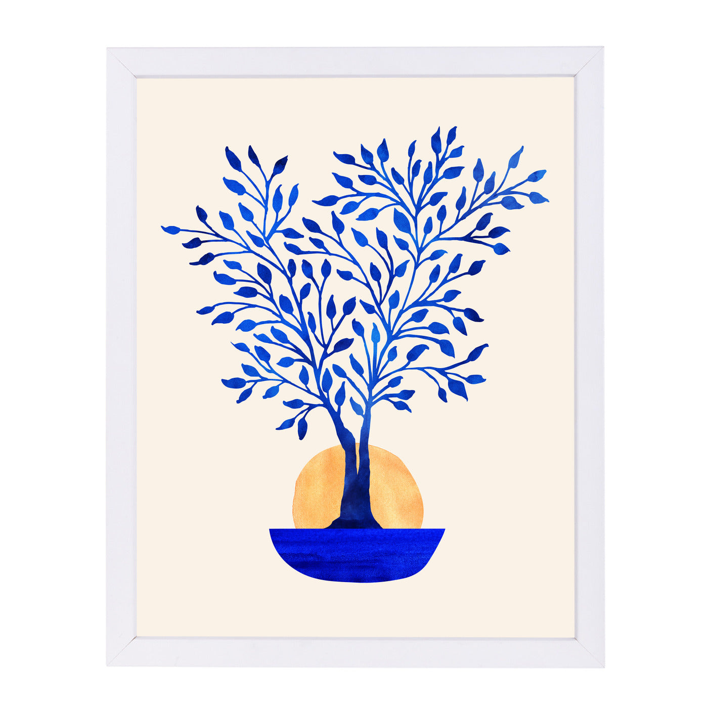 Indigo Ficus Sunrise By Modern Tropical - White Framed Print - Wall Art - Americanflat